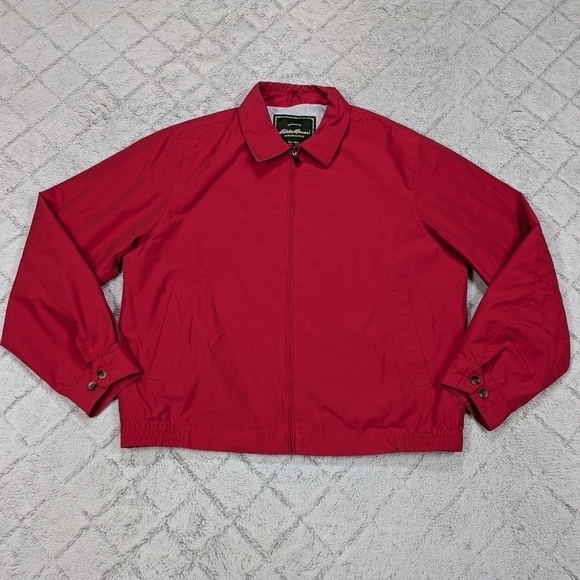 Eddie Bauer Jacket Men's L Red Auburn Lightweight Golf Bomber Full Zip Collar - Picture 1 of 7